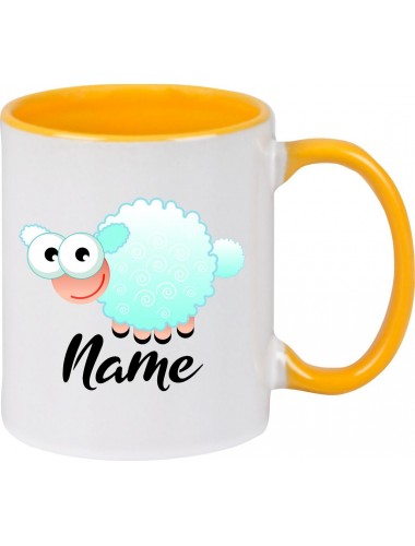 Kindertasse Tasse, Schaf Schäfchen Sheep mit Wunschnamen Tiere Tier Natur, Tasse Kaffee Tee, gelb