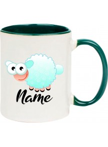 Kindertasse Tasse, Schaf Schäfchen Sheep mit Wunschnamen Tiere Tier Natur, Tasse Kaffee Tee, gruen