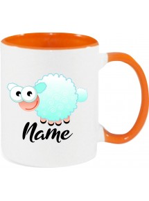 Kindertasse Tasse, Schaf Schäfchen Sheep mit Wunschnamen Tiere Tier Natur, Tasse Kaffee Tee, orange