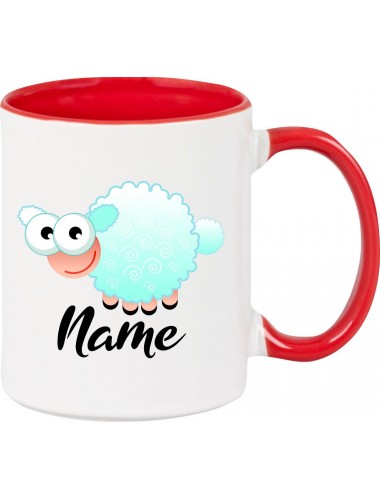 Kindertasse Tasse, Schaf Schäfchen Sheep mit Wunschnamen Tiere Tier Natur, Tasse Kaffee Tee, rot