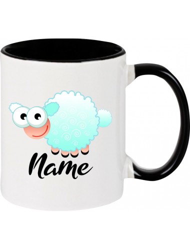 Kindertasse Tasse, Schaf Schäfchen Sheep mit Wunschnamen Tiere Tier Natur, Tasse Kaffee Tee, schwarz