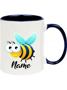 Kindertasse Tasse, Biene Wespe Bee mit Wunschnamen Tiere Tier Natur, Tasse Kaffee Tee, blau