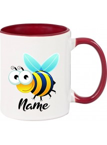 Kindertasse Tasse, Biene Wespe Bee mit Wunschnamen Tiere Tier Natur, Tasse Kaffee Tee, burgundy