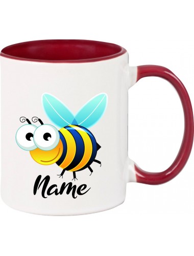 Kindertasse Tasse, Biene Wespe Bee mit Wunschnamen Tiere Tier Natur, Tasse Kaffee Tee, burgundy
