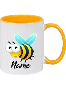 Kindertasse Tasse, Biene Wespe Bee mit Wunschnamen Tiere Tier Natur, Tasse Kaffee Tee, gelb