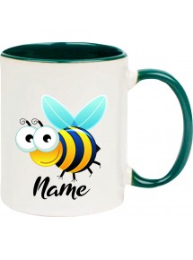 Kindertasse Tasse, Biene Wespe Bee mit Wunschnamen Tiere Tier Natur, Tasse Kaffee Tee, gruen