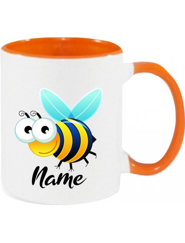 Kindertasse Tasse, Biene Wespe Bee mit Wunschnamen Tiere Tier Natur, Tasse Kaffee Tee, orange