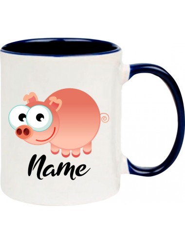 Kindertasse Tasse, Schwein Ferkel Pig mit Wunschnamen Tiere Tier Natur, Tasse Kaffee Tee, blau