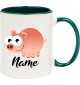 Kindertasse Tasse, Schwein Ferkel Pig mit Wunschnamen Tiere Tier Natur, Tasse Kaffee Tee, gruen