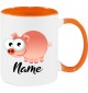 Kindertasse Tasse, Schwein Ferkel Pig mit Wunschnamen Tiere Tier Natur, Tasse Kaffee Tee, orange