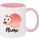 Kindertasse Tasse, Schwein Ferkel Pig mit Wunschnamen Tiere Tier Natur, Tasse Kaffee Tee, rosa