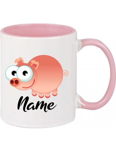 Kindertasse Tasse, Schwein Ferkel Pig mit Wunschnamen Tiere Tier Natur, Tasse Kaffee Tee, rosa