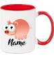 Kindertasse Tasse, Schwein Ferkel Pig mit Wunschnamen Tiere Tier Natur, Tasse Kaffee Tee, rot
