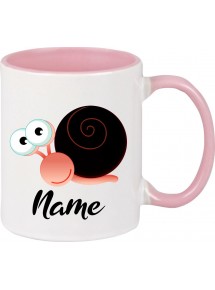 Kindertasse Tasse, Schnecke Slug mit Wunschnamen Tiere Tier Natur, Tasse Kaffee Tee, rosa