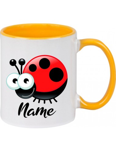 Kindertasse Tasse, Marienkäfer Siebenpunktkäfer Glückskäfer mit Wunschnamen Tiere Tier Natur, Tasse Kaffee Tee, gelb