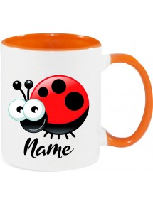 Kindertasse Tasse, Marienkäfer Siebenpunktkäfer Glückskäfer mit Wunschnamen Tiere Tier Natur, Tasse Kaffee Tee, orange