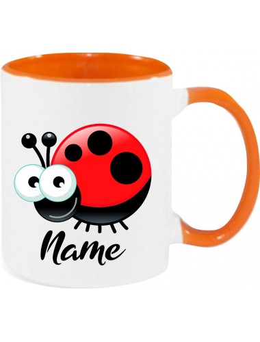 Kindertasse Tasse, Marienkäfer Siebenpunktkäfer Glückskäfer mit Wunschnamen Tiere Tier Natur, Tasse Kaffee Tee, orange