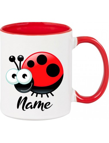 Kindertasse Tasse, Marienkäfer Siebenpunktkäfer Glückskäfer mit Wunschnamen Tiere Tier Natur, Tasse Kaffee Tee, rot