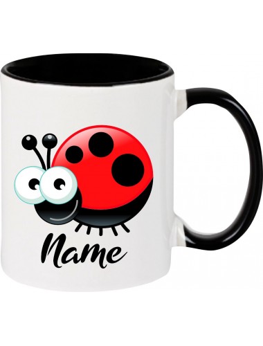Kindertasse Tasse, Marienkäfer Siebenpunktkäfer Glückskäfer mit Wunschnamen Tiere Tier Natur, Tasse Kaffee Tee, schwarz