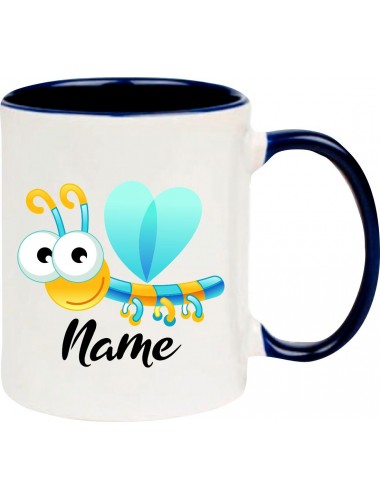 Kindertasse Tasse, Libelle Insekt mit Wunschnamen Tiere Tier Natur, Tasse Kaffee Tee, blau