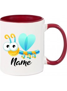 Kindertasse Tasse, Libelle Insekt mit Wunschnamen Tiere Tier Natur, Tasse Kaffee Tee, burgundy