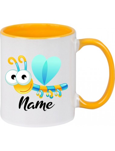 Kindertasse Tasse, Libelle Insekt mit Wunschnamen Tiere Tier Natur, Tasse Kaffee Tee, gelb