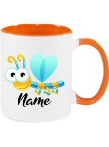 Kindertasse Tasse, Libelle Insekt mit Wunschnamen Tiere Tier Natur, Tasse Kaffee Tee, orange