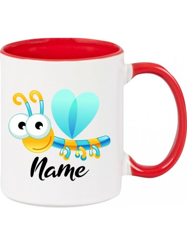 Kindertasse Tasse, Libelle Insekt mit Wunschnamen Tiere Tier Natur, Tasse Kaffee Tee, rot