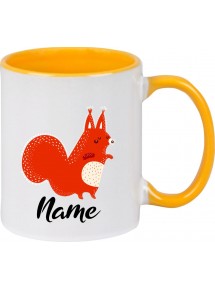 Kindertasse Tasse, Fuchs Fox mit Wunschnamen Tiere Tier Natur, Tasse Kaffee Tee, gelb