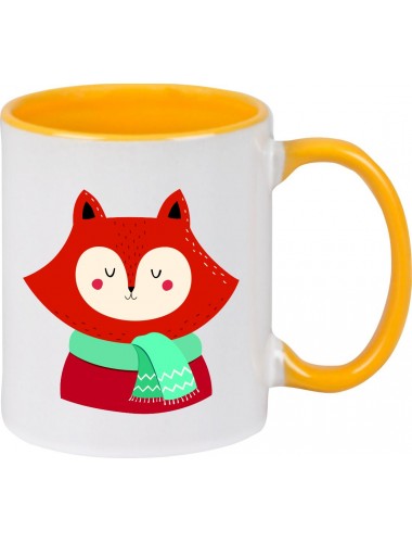 Kindertasse Tasse, Fuchs Fox Weihnachten Christmas Winter Schnee Tiere Tier Natur, Tasse Kaffee Tee, gelb
