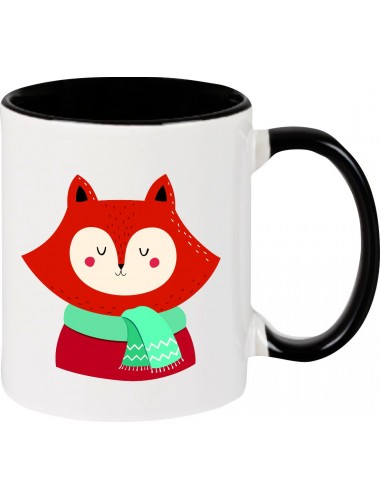 Kindertasse Tasse, Fuchs Fox Weihnachten Christmas Winter Schnee Tiere Tier Natur, Tasse Kaffee Tee, schwarz