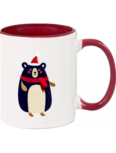 Kindertasse Tasse, Bär Bear Weihnachten Christmas Winter Schnee Tiere Tier Natur, Tasse Kaffee Tee, burgundy