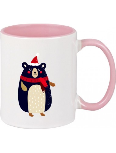 Kindertasse Tasse, Bär Bear Weihnachten Christmas Winter Schnee Tiere Tier Natur, Tasse Kaffee Tee, rosa