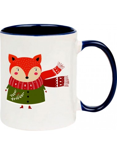 Kindertasse Tasse, Fuchs Fox Weihnachten Christmas Winter Schnee Tiere Tier Natur, Tasse Kaffee Tee, blau