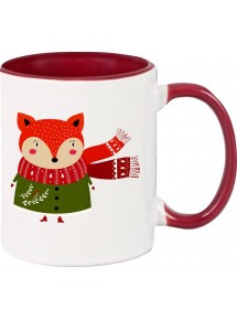 Kindertasse Tasse, Fuchs Fox Weihnachten Christmas Winter Schnee Tiere Tier Natur, Tasse Kaffee Tee, burgundy