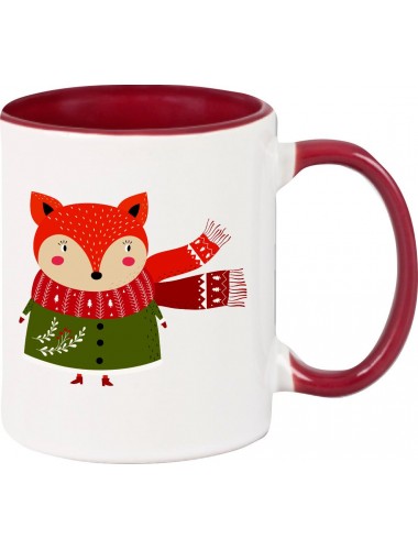 Kindertasse Tasse, Fuchs Fox Weihnachten Christmas Winter Schnee Tiere Tier Natur, Tasse Kaffee Tee, burgundy