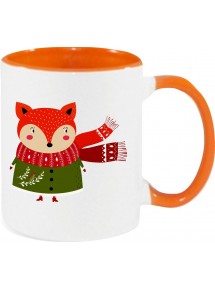Kindertasse Tasse, Fuchs Fox Weihnachten Christmas Winter Schnee Tiere Tier Natur, Tasse Kaffee Tee, orange