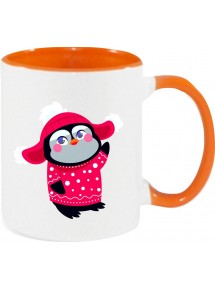 Kindertasse Tasse, Pinguin Penguin Weihnachten Christmas Winter Schnee Tiere Tier Natur, Tasse Kaffee Tee, orange