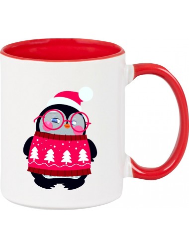 Kindertasse Tasse, Pinguin Penguin Weihnachten Christmas Winter Schnee Tiere Tier Natur, Tasse Kaffee Tee, rot