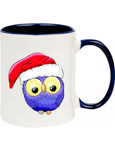 Kindertasse Tasse, Eule Owl Weihnachten Christmas Winter Schnee Tiere Tier Natur, Tasse Kaffee Tee, blau