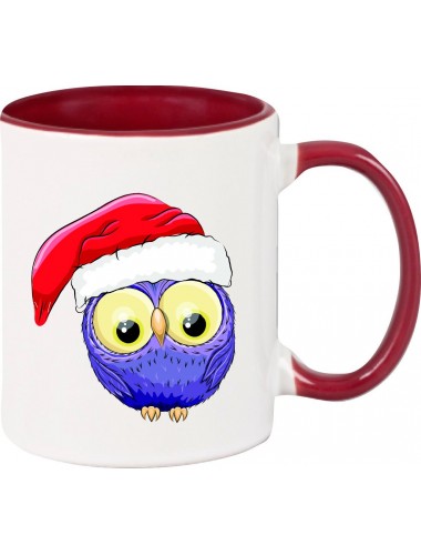 Kindertasse Tasse, Eule Owl Weihnachten Christmas Winter Schnee Tiere Tier Natur, Tasse Kaffee Tee, burgundy