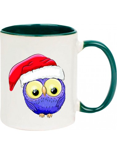 Kindertasse Tasse, Eule Owl Weihnachten Christmas Winter Schnee Tiere Tier Natur, Tasse Kaffee Tee, gruen