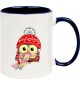 Kindertasse Tasse, Eule Owl Weihnachten Christmas Winter Schnee Tiere Tier Natur, Tasse Kaffee Tee, blau