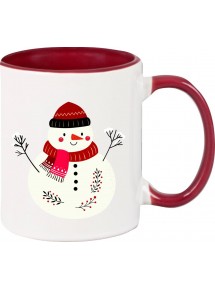 Kindertasse Tasse, Schneemann Snowman Weihnachten Christmas Winter Schnee Tiere Tier Natur, Tasse Kaffee Tee, burgundy