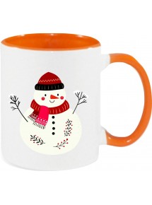 Kindertasse Tasse, Schneemann Snowman Weihnachten Christmas Winter Schnee Tiere Tier Natur, Tasse Kaffee Tee, orange