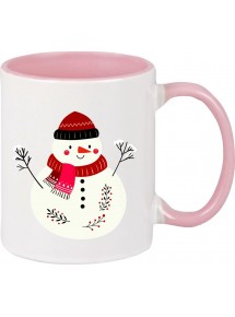 Kindertasse Tasse, Schneemann Snowman Weihnachten Christmas Winter Schnee Tiere Tier Natur, Tasse Kaffee Tee, rosa