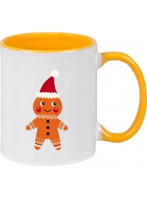 Kindertasse Tasse, Lebkuchen Lebkuchenfigur Plätzchen Weihnachten Winter Schnee Tiere Tier Natur, Tasse Kaffee Tee, gelb