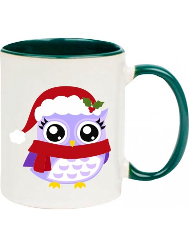 Kindertasse Tasse, Eule Owl Weihnachten Christmas Winter Schnee Tiere Tier Natur, Tasse Kaffee Tee, gruen