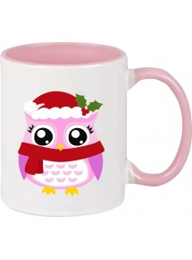 Kindertasse Tasse, Eule Owl Weihnachten Christmas Winter Schnee Tiere Tier Natur, Tasse Kaffee Tee, rosa