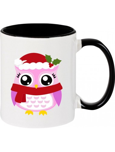 Kindertasse Tasse, Eule Owl Weihnachten Christmas Winter Schnee Tiere Tier Natur, Tasse Kaffee Tee, schwarz